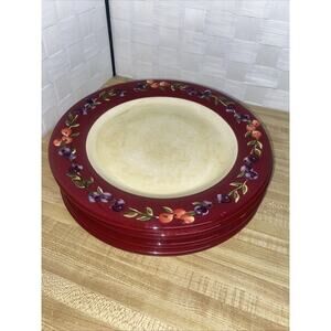Oneida Tuscan Harvest Dinner Plates Fruit Vine Red Rim Grapes 10 7/8" Set of 4